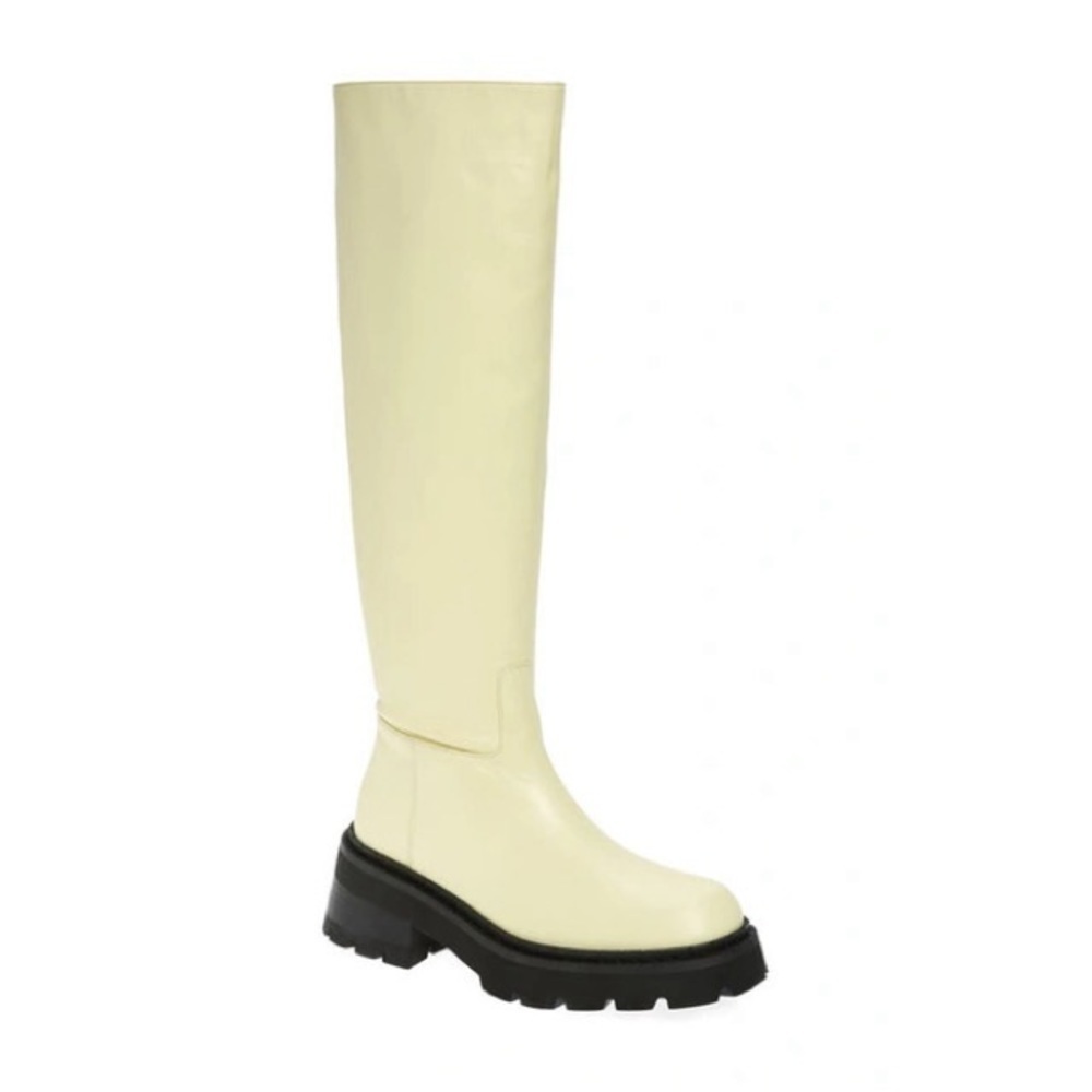 Nwt By Far Russel Lamb Leather Knee High Boot 40 Ivory 10 Chunky Lug Platform
